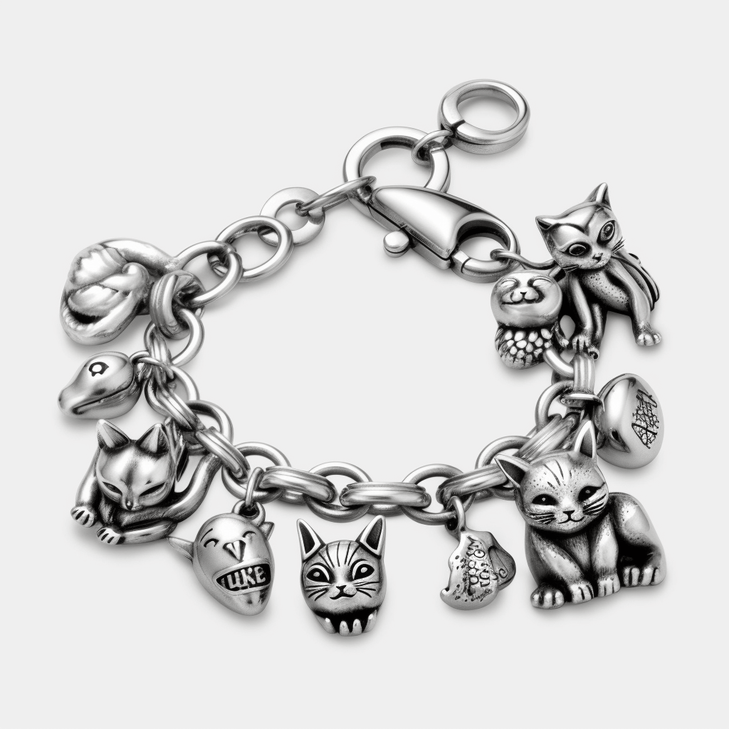 Sterling Silver Cat Charm Bracelet